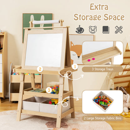 Children's Double-Sided Art Easel with Paper Roll-Natural