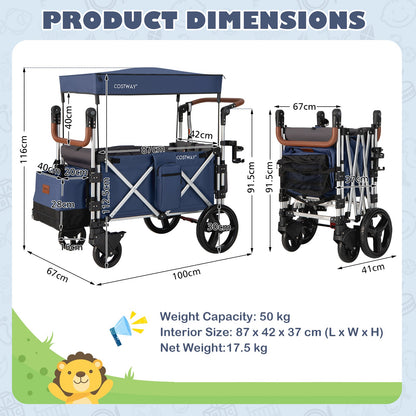 Twin Baby Double Stroller Wagon Push Pull Stroller-Blue