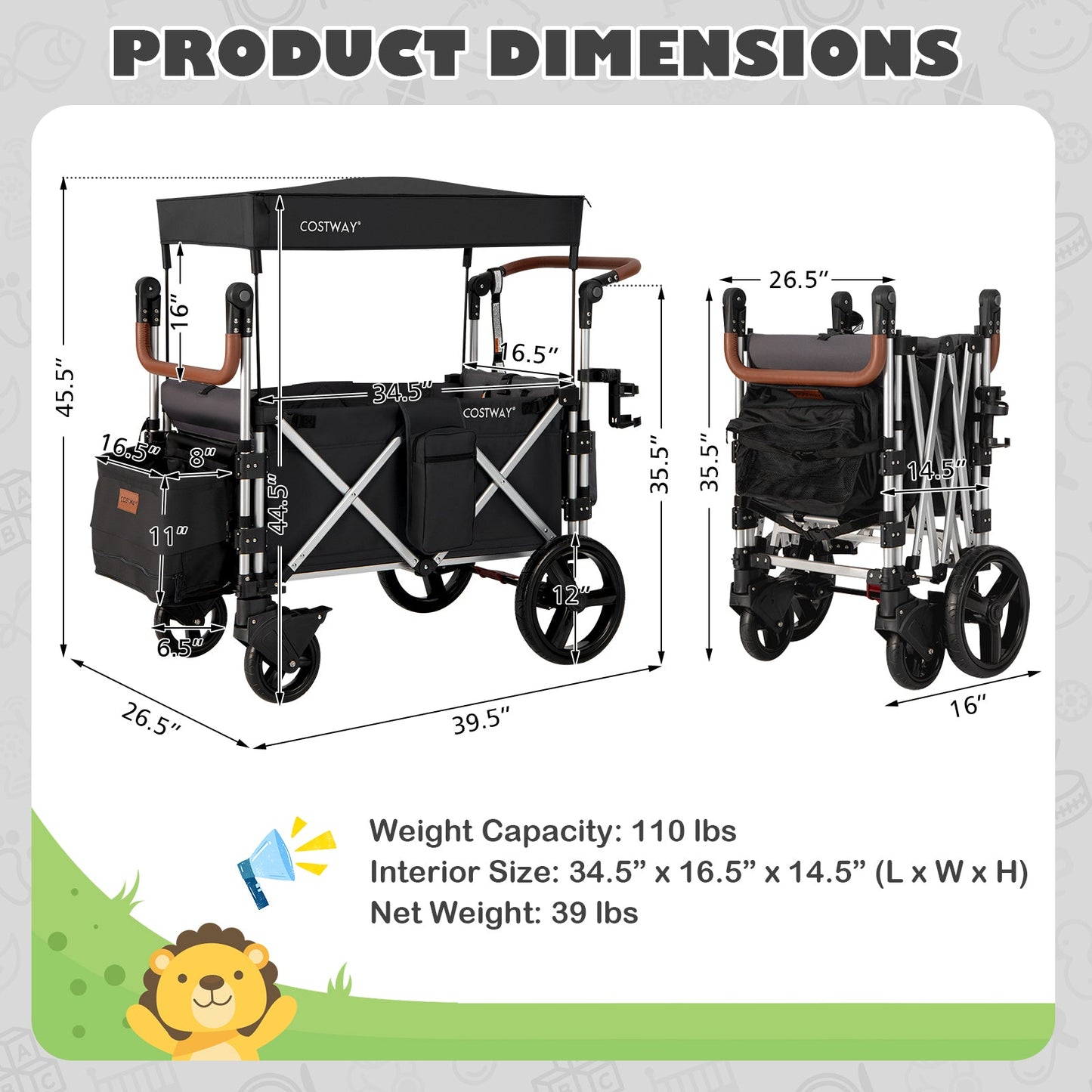 Twin Baby Double Stroller Wagon Push Pull Stroller-Black