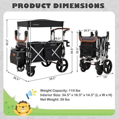 Twin Baby Double Stroller Wagon Push Pull Stroller-Black