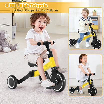 Convertible Balance Bike Kids Trike with Detachable Pedal for 1-4 Years Old Kids-Yellow