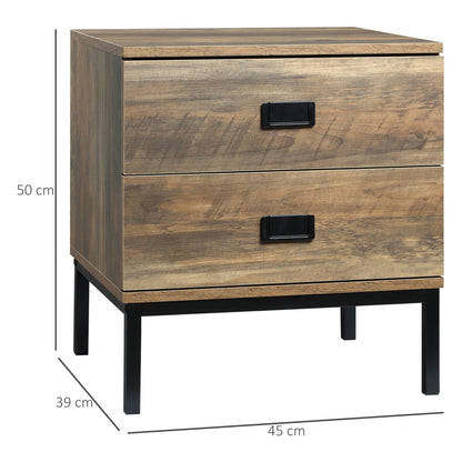 Retro Bedside Table, End Side Table with 2 Drawers, Metal Frame for Bedroom, Living Room, Coffee