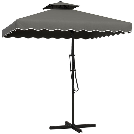 Outsunny 2.5m Square Double Top Garden Parasol Cantilever Umbrella with Ruffles, Dark Grey