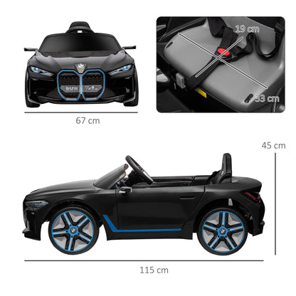 سيارة كهربائية للأطفال من HOMCOM BMW i4 مرخصة بقوة 12 فولت، مع جهاز تحكم عن بعد، وبطارية محمولة، وموسيقى، وبوق، ومصابيح أمامية - باللون الأسود