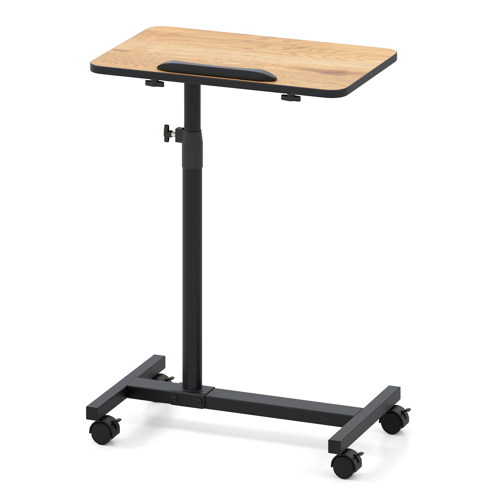 Overbed Table Tilting Bedside Table with Lockable Wheels Adjustable Height-Brown
