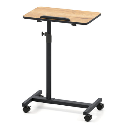 Overbed Table Tilting Bedside Table with Lockable Wheels Adjustable Height-Brown