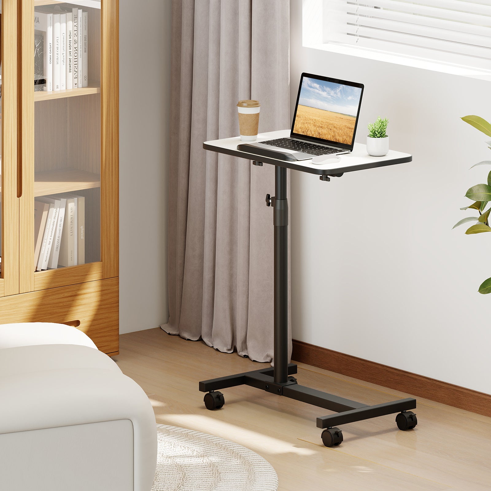 Overbed Table Tilting Bedside Table with Wheels Adjustable Height-Grey