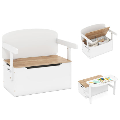 3-in-1 Kids Table and Chair Set with Toy Storage Box-Natural & White