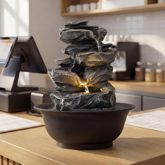 Tabletop Water Fountain Indoor Desktop Cascading Water Feature with LED Light
