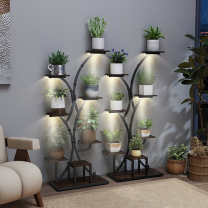 Tall 8-Tier Corner Metal Plant Shelf Set of 2 for Multiple Plants-Rustic Brown