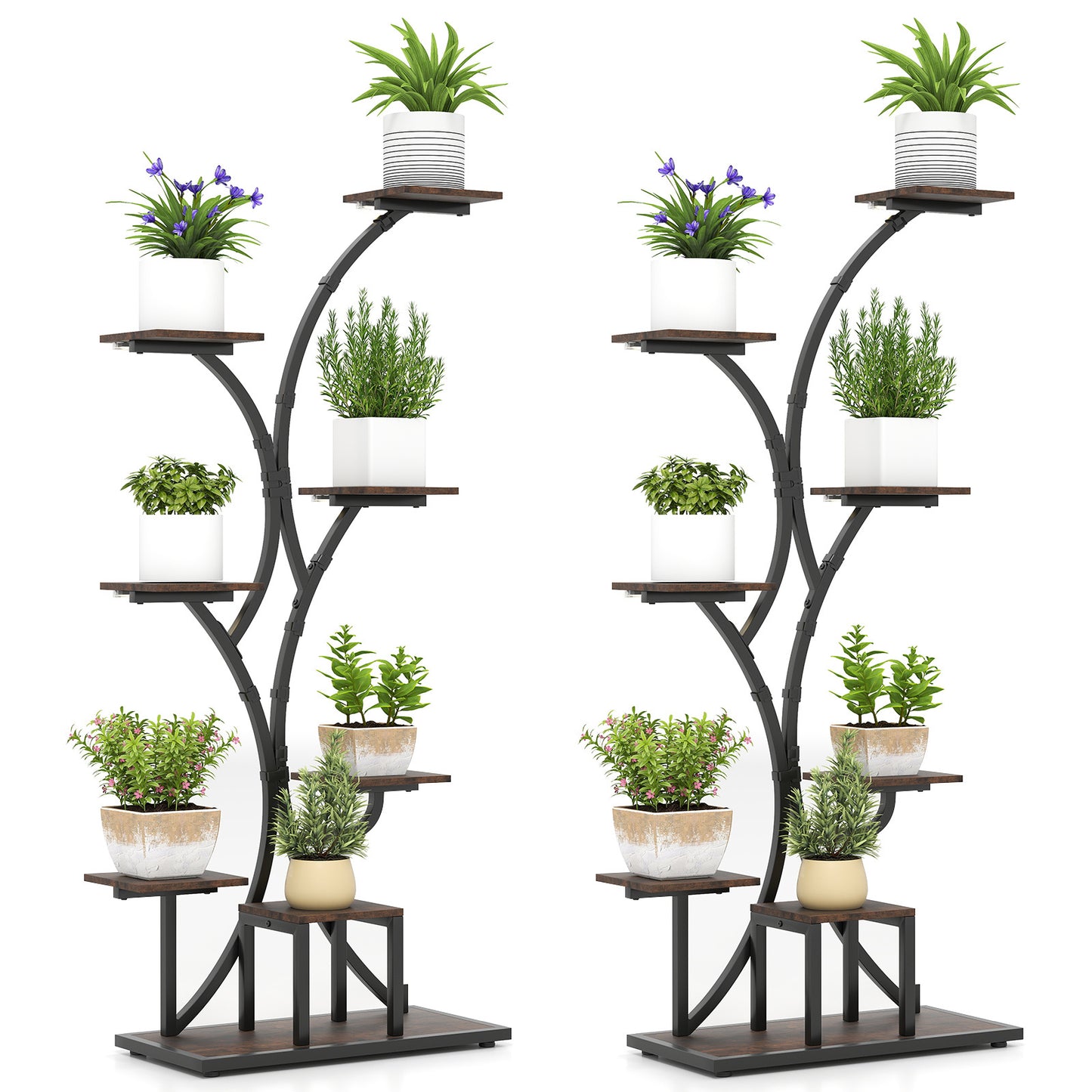 Tall 8-Tier Corner Metal Plant Shelf Set of 2 for Multiple Plants-Rustic Brown