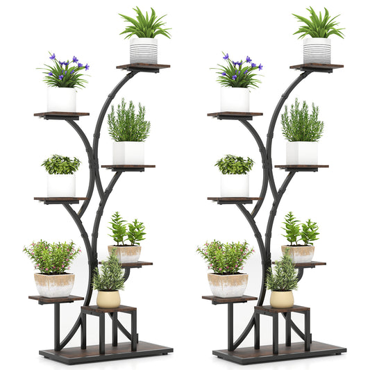 Tall 8-Tier Corner Metal Plant Shelf Set of 2 for Multiple Plants-Rustic Brown