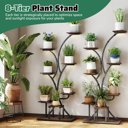 Tall 8-Tier Corner Metal Plant Shelf Set of 2 for Multiple Plants-Rustic Brown