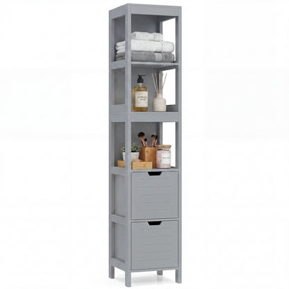 Tall Bath Storage Unit with 2 Deep Box Drawers-Grey