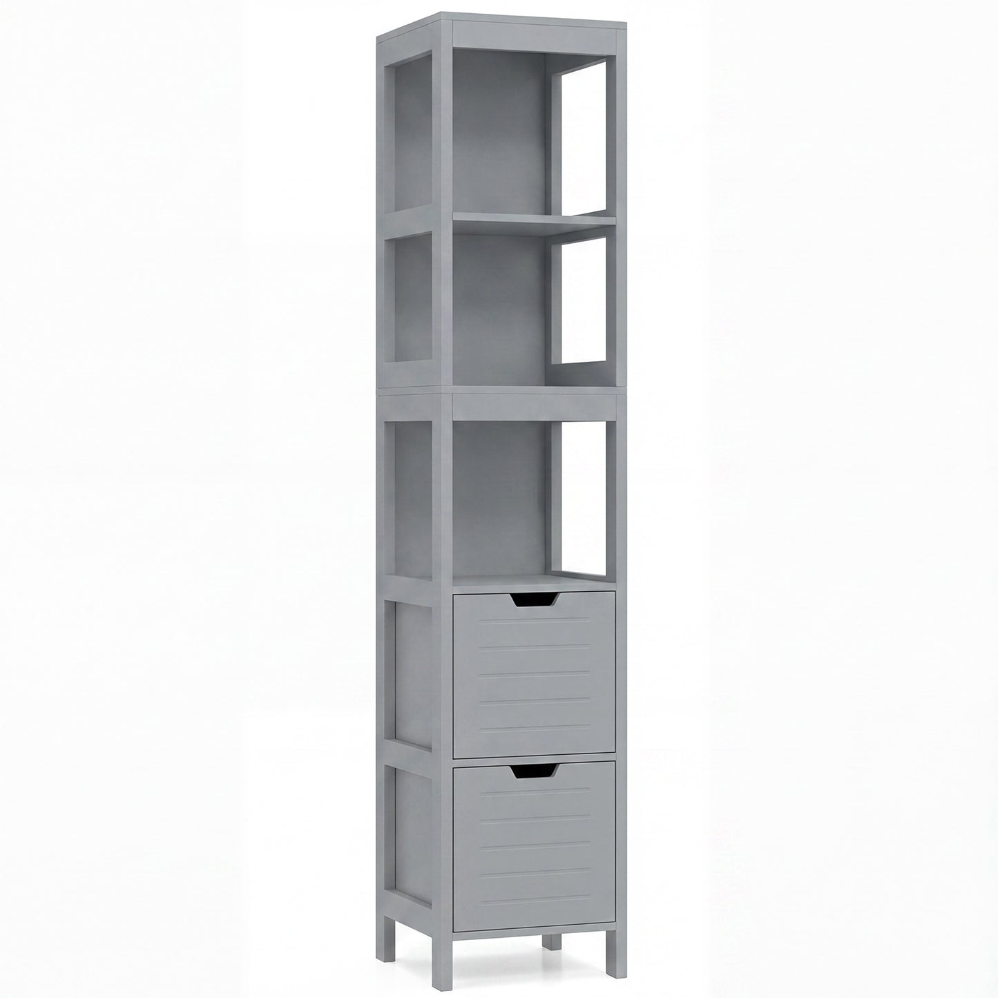Tall Bath Storage Unit with 2 Deep Box Drawers-Grey