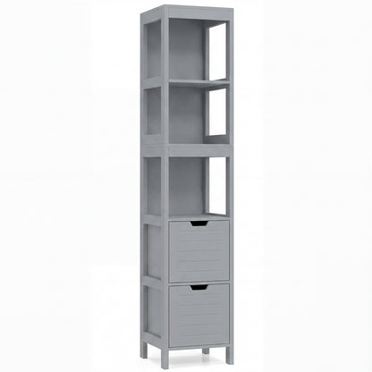 Tall Bath Storage Unit with 2 Deep Box Drawers-Grey