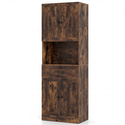 Tall Bathroom Cabinet Freestanding Storage Cabinet with 4 Doors and 1 Drawer-Brown