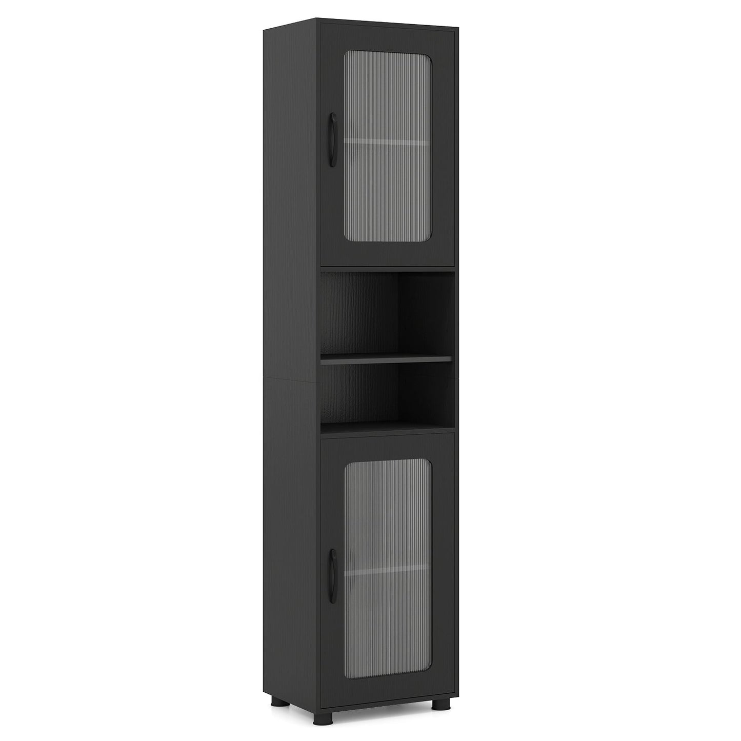 Tall Bathroom Storage Cabinet with Adjustable Shelf for Laundry-Black