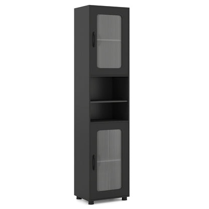 Tall Bathroom Storage Cabinet with Adjustable Shelf for Laundry-Black