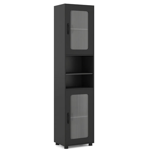 Tall Bathroom Storage Cabinet with Adjustable Shelf for Laundry-Black