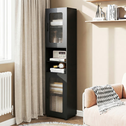 Tall Bathroom Storage Cabinet with Adjustable Shelf for Laundry-Black
