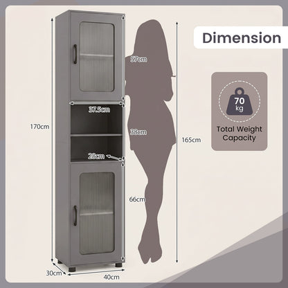 Tall Bathroom Storage Cabinet with Adjustable Shelf for Laundry-Grey