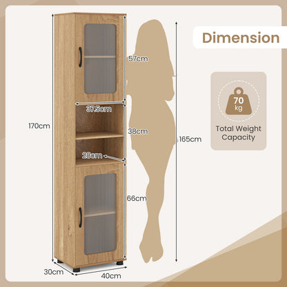 Tall Bathroom Storage Cabinet with Adjustable Shelf for Laundry-Natural