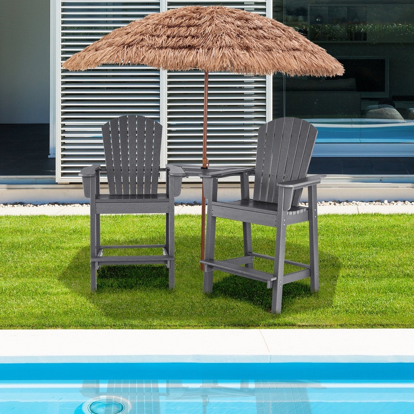 Tall Adirondack Chair Set of 2 with Middle Connecting Tray-Grey