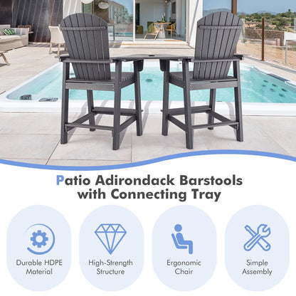 Tall Adirondack Chair Set of 2 with Middle Connecting Tray-Grey