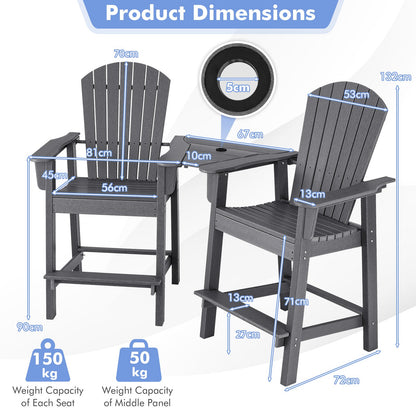 Tall Adirondack Chair Set of 2 with Middle Connecting Tray-Grey
