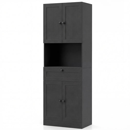 Tall Bathroom Cabinet Freestanding Storage Cabinet with 4 Doors and 1 Drawer-Black