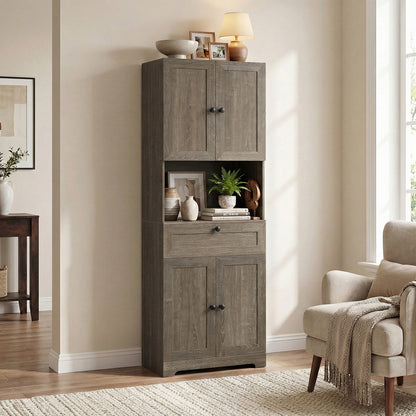 Tall Bathroom Cabinet Freestanding Storage Cabinet with 4 Doors and 1 Drawer-Grey