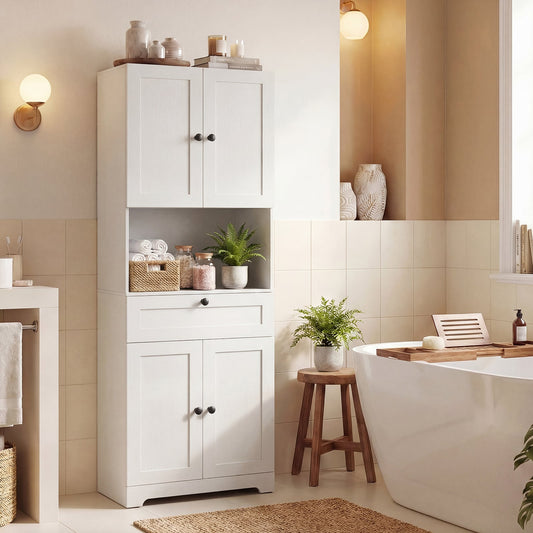 Tall Bathroom Cabinet Freestanding Storage Cabinet with 4 Doors and 1 Drawer-White