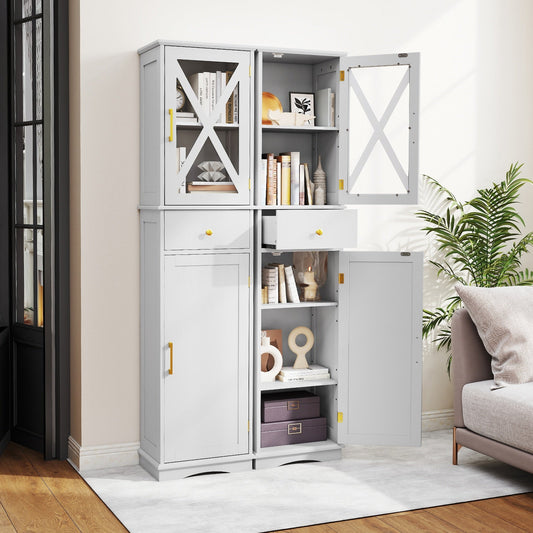 Tall Bathroom Cabinet with Drawer 2 Doors and 3 Adjustable Shelves-White