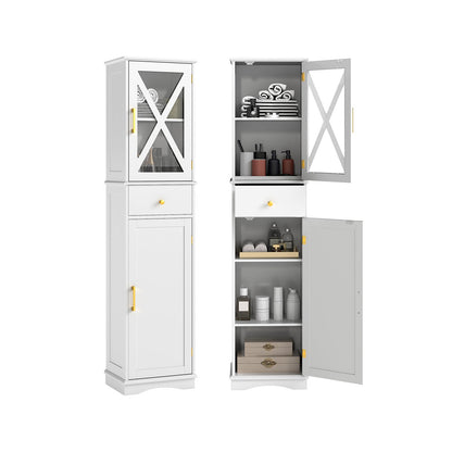 Tall Bathroom Cabinet with Drawer 2 Doors and 3 Adjustable Shelves-White