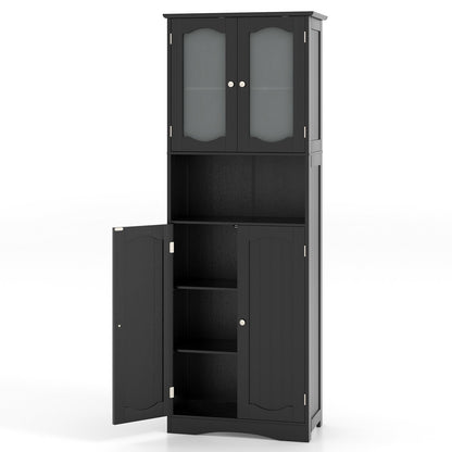 Tempered Glass Door Pantry Cabinet with 3-Position Adjustable Shelves-Black