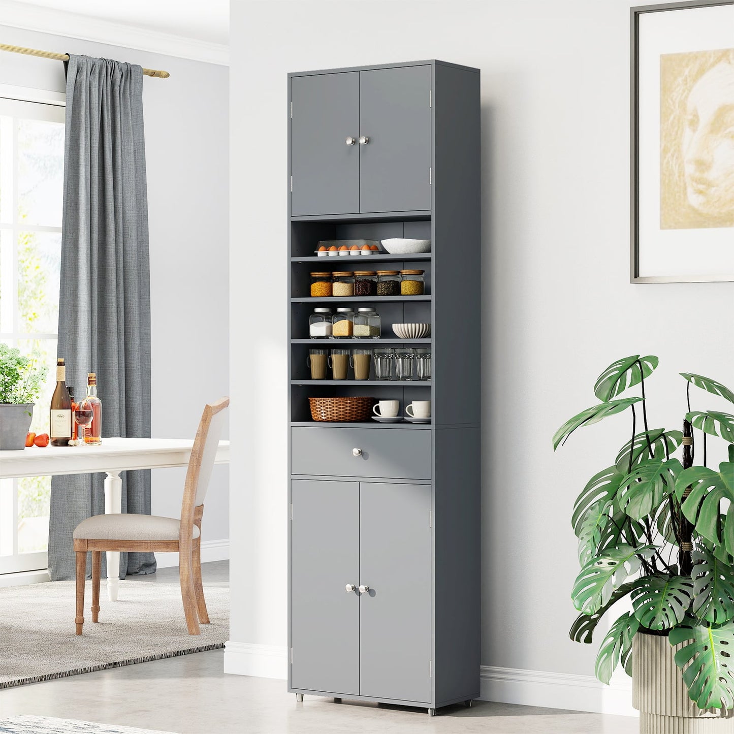 Tall Bathroom Storage Cabinet with Drawer and Adjustable Shelves-Grey