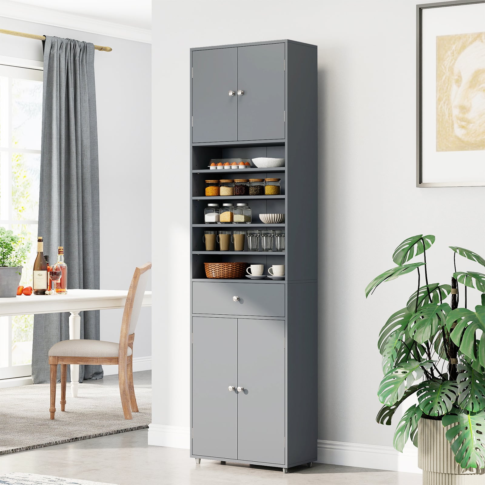 Tall Bathroom Storage Cabinet with Drawer and Adjustable Shelves-Grey