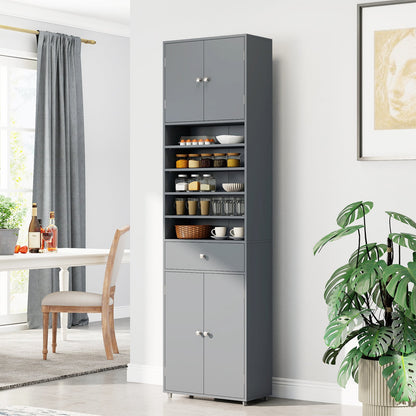 Tall Bathroom Storage Cabinet with Drawer and Adjustable Shelves-Grey