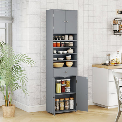 Tall Bathroom Storage Cabinet with Drawer and Adjustable Shelves-Grey