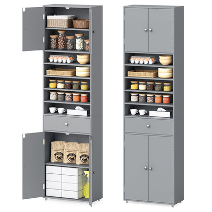 Tall Bathroom Storage Cabinet with Drawer and Adjustable Shelves-Grey