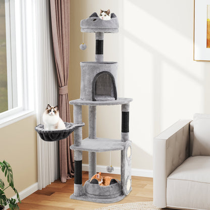 Multi-level Large Cat Tree with Sisal Scratching Posts and Board Condo-Grey