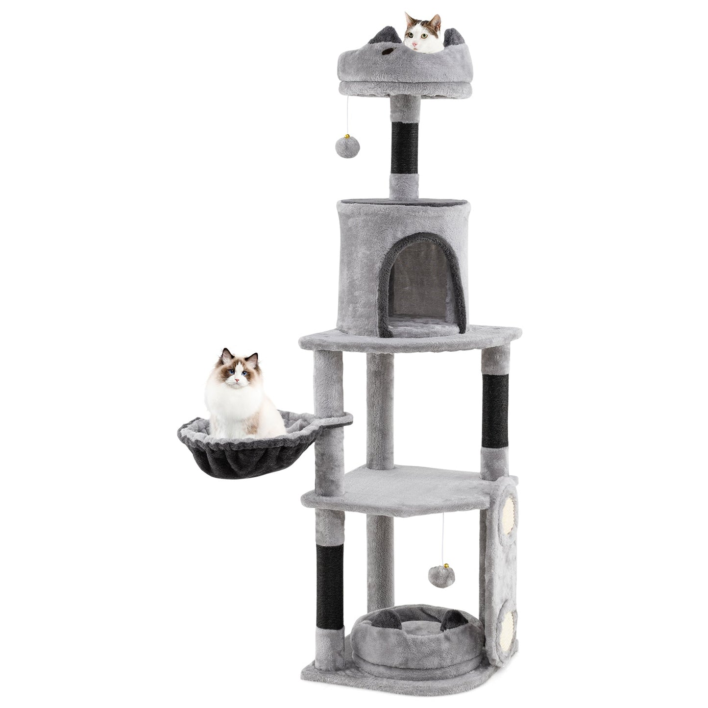 Multi-level Large Cat Tree with Sisal Scratching Posts and Board Condo-Grey