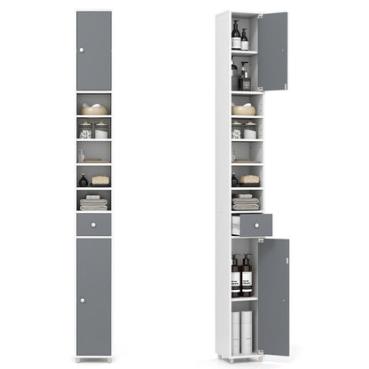 180CM Tall Freestanding Bathroom Cabinet with 2 Doors and 1 Drawer-Gray & White