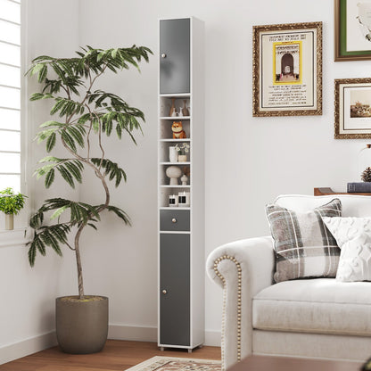 180CM Tall Freestanding Bathroom Cabinet with 2 Doors and 1 Drawer-Gray & White