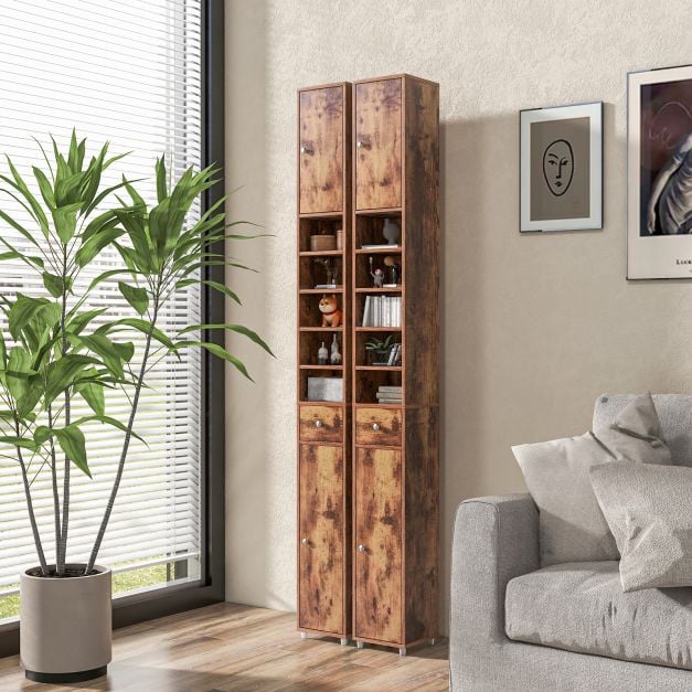 Bathroom cabinet tall cabinet narrow bathroom cabinet with 2 doors 20 x 20 x 180 cm brown