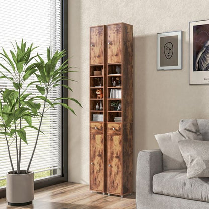 Bathroom cabinet tall cabinet narrow bathroom cabinet with 2 doors 20 x 20 x 180 cm brown