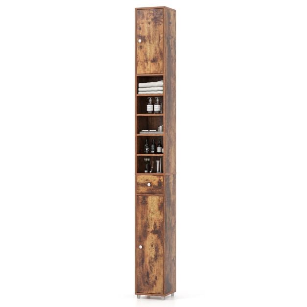 Bathroom cabinet tall cabinet narrow bathroom cabinet with 2 doors 20 x 20 x 180 cm brown