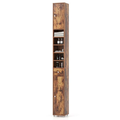 Bathroom cabinet tall cabinet narrow bathroom cabinet with 2 doors 20 x 20 x 180 cm brown