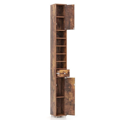 Bathroom cabinet tall cabinet narrow bathroom cabinet with 2 doors 20 x 20 x 180 cm brown